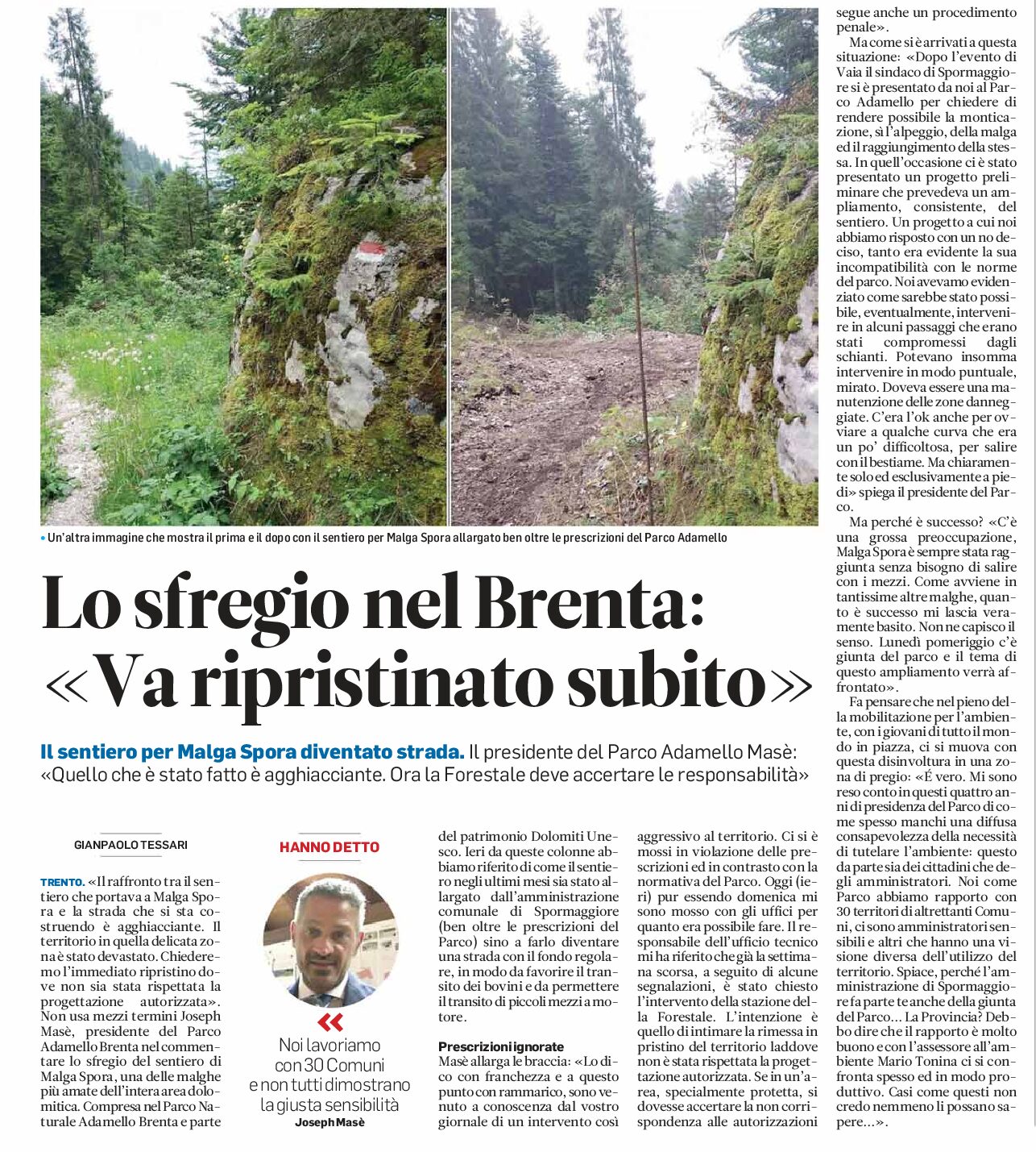 Parco Adamello Brenta: il sentiero per malga Spora è diventato strada, “va ripristinato subito”