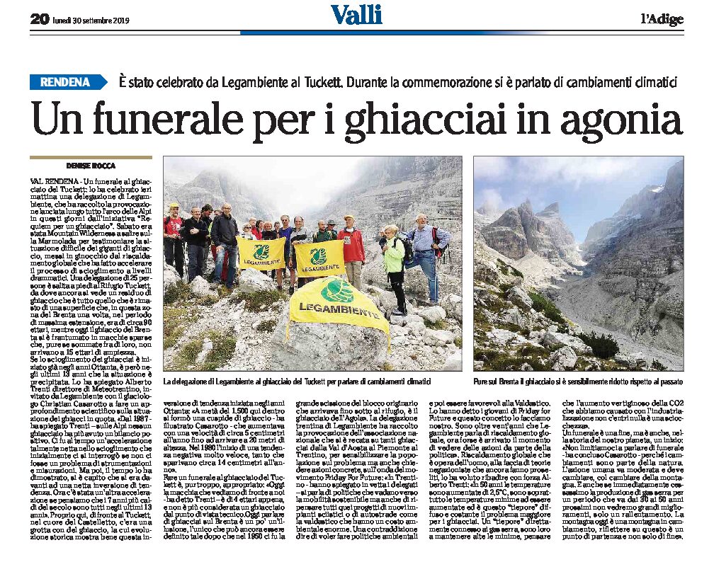 Rendena, Tuckett: Legambiente, celebrato un funerale per i ghiacciai in agonia