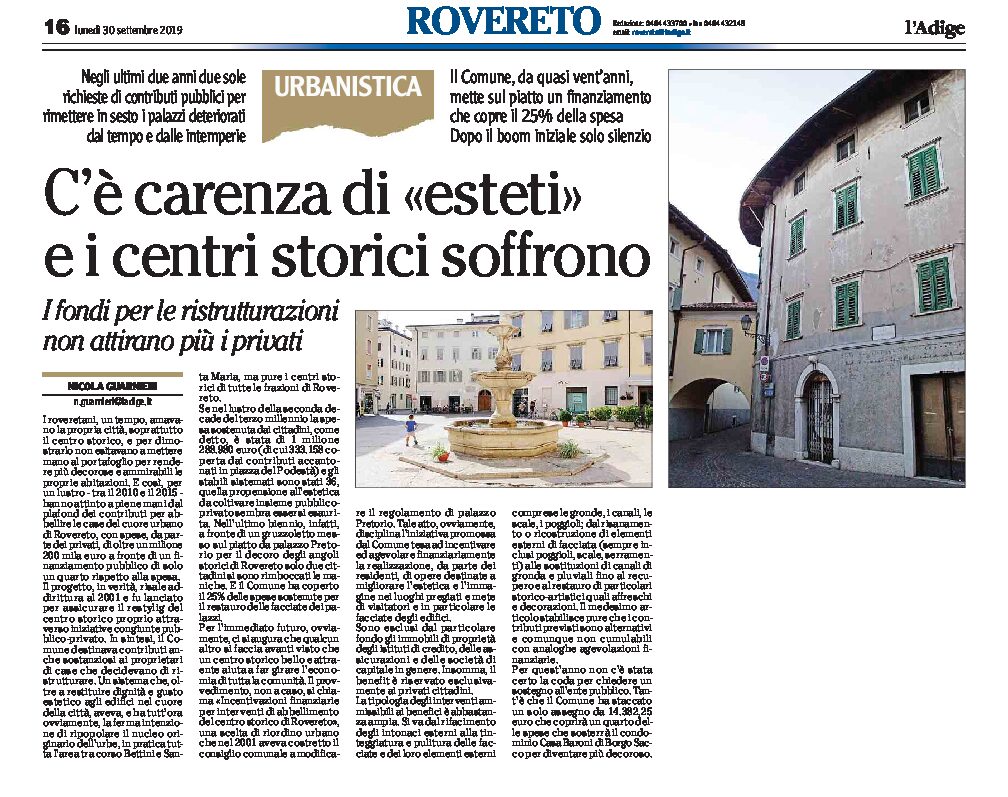 Rovereto: i centri storici soffrono. I fondi per le ristrutturazioni non attirano più i privati