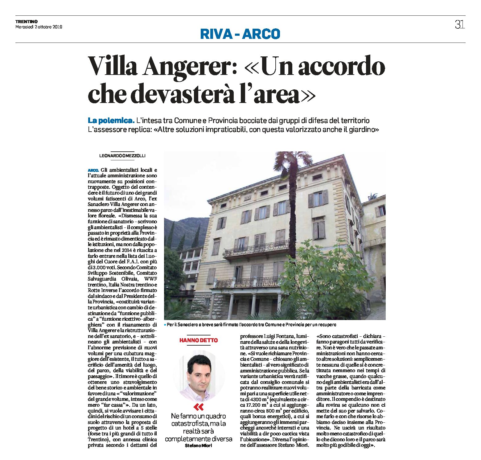 Arco, Villa Angerer-ex Sanaclero: intesa tra Comune e Provincia. Gli ambientalisti “un accordo che devasterà l’area”