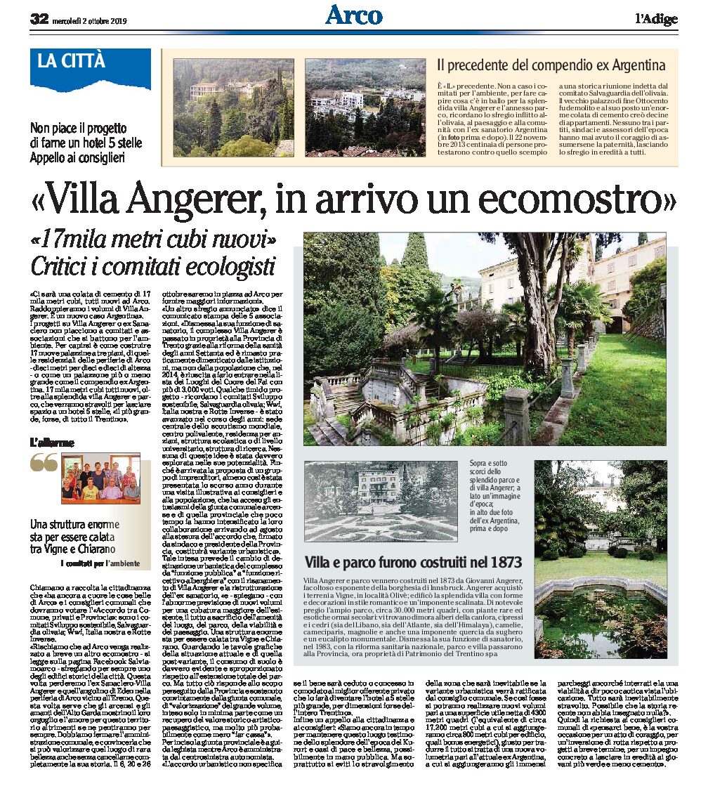Arco, Villa Angerer: in arrivo un ecomostro. Critici i comitati ecologisti “un nuovo caso Argentina”