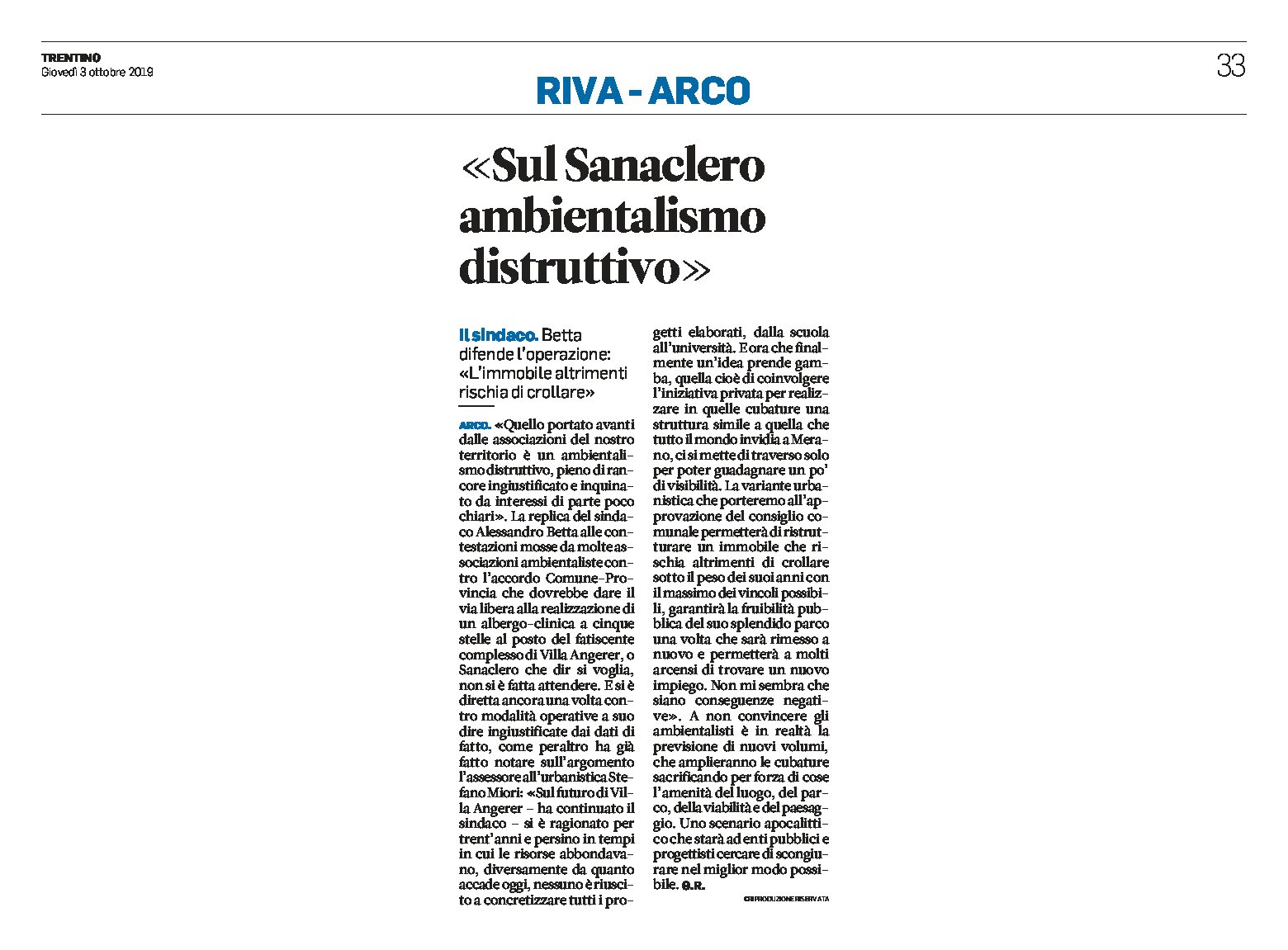 Arco, ex Sanaclero: Betta “ambientalismo distruttivo”