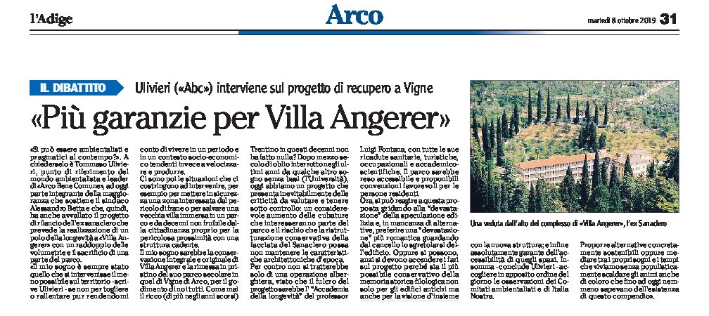 Arco, Villa Angerer: più garanzie. Ulivieri interviene sul progetto di recupero a Vigne