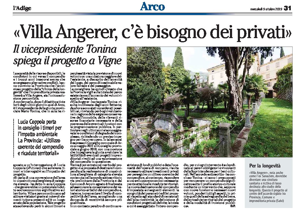 Arco, Villa Angerer-ex Sanaclero: “c’è bisogno dei privati” Tonina spiega il progetto