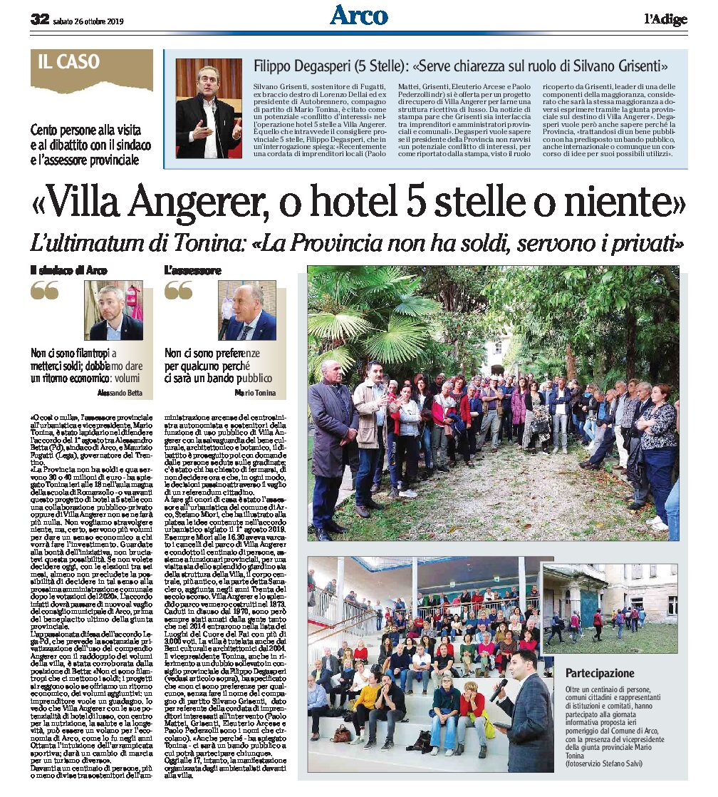 Arco, villa Angerer: Tonina “o hotel 5 stelle o niente. La Provincia non ha soldi, servono i privati”