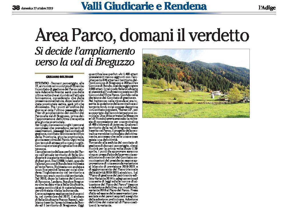 Adamello Brenta: area Parco, domani si decide l’ampliamento verso la val di Breguzzo