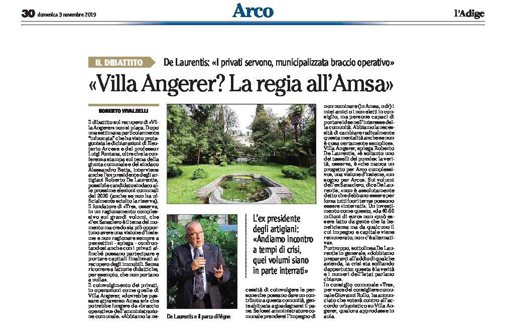 Arco, villa Angerer: la regia all’Amsa