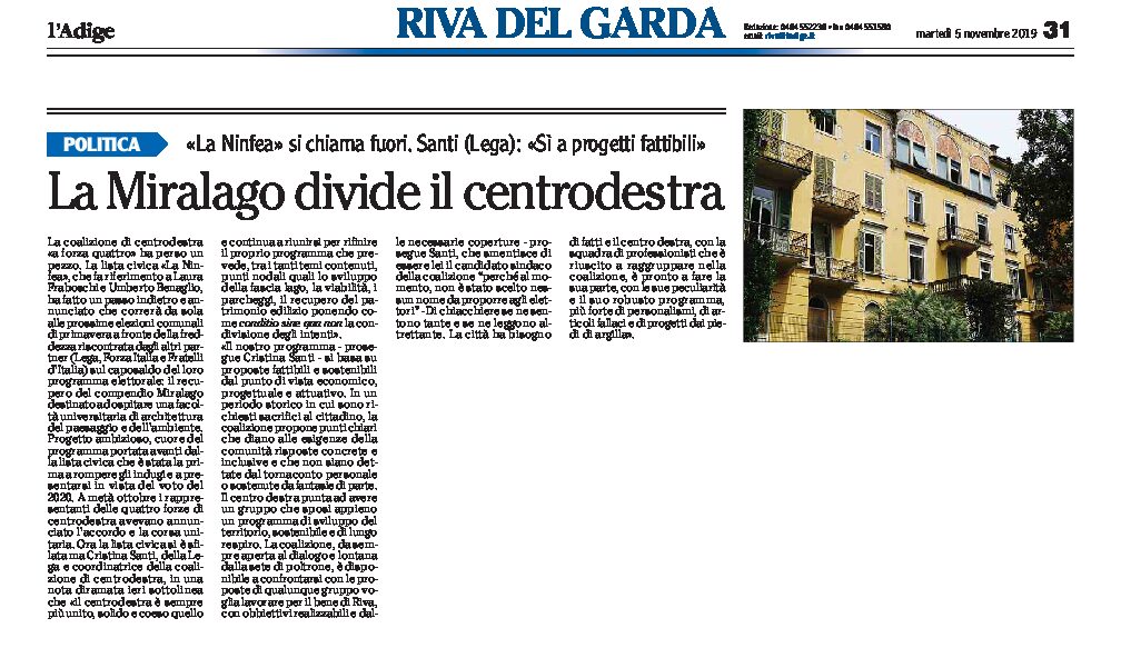 Riva, Miralago: divide il centrodestra.
