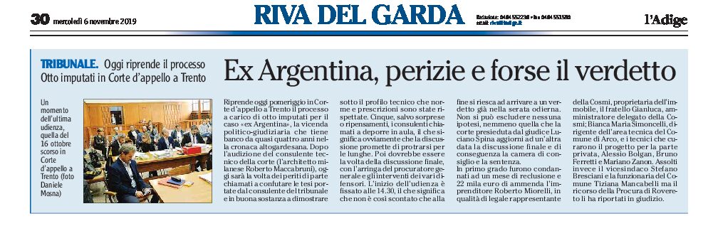 Ex Argentina: oggi riprende il processo a Trento. Perizie e forse verdetto