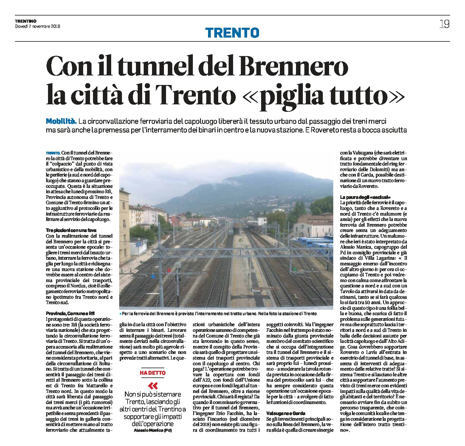 Tunnel del Brennero: la città di Trento “piglia tutto”