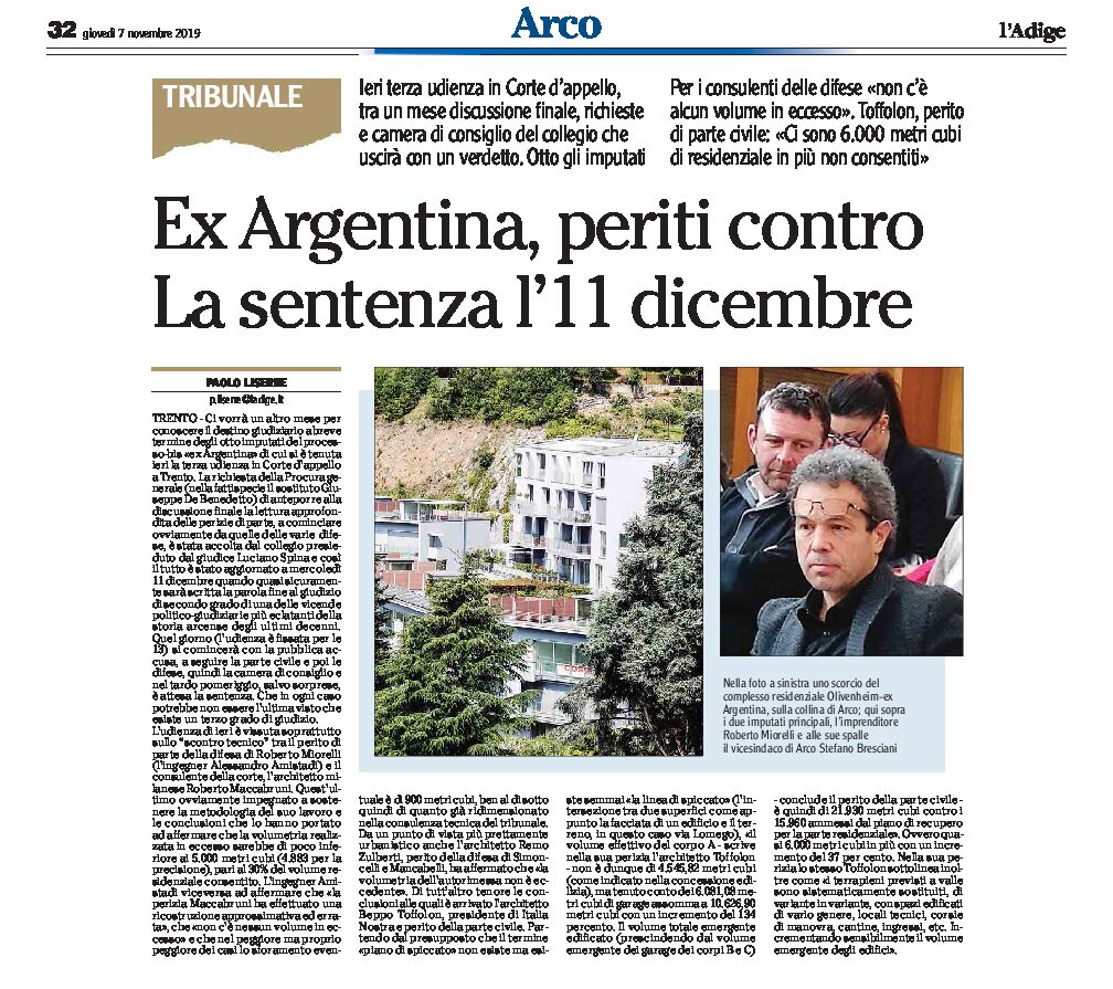 Arco, ex Argentina: ieri udienza in Corte d’appello a Trento. Sentenza 11 dicembre