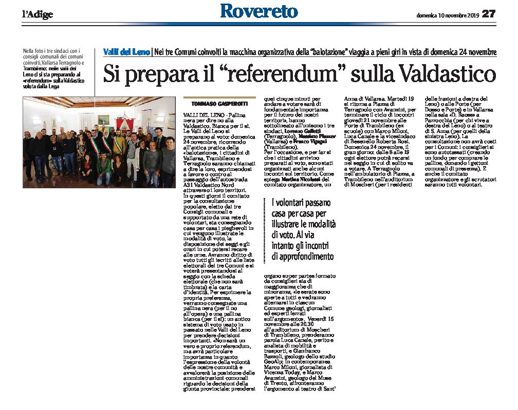 Valli del Leno: si prepara il “referendum” sulla Valdastico