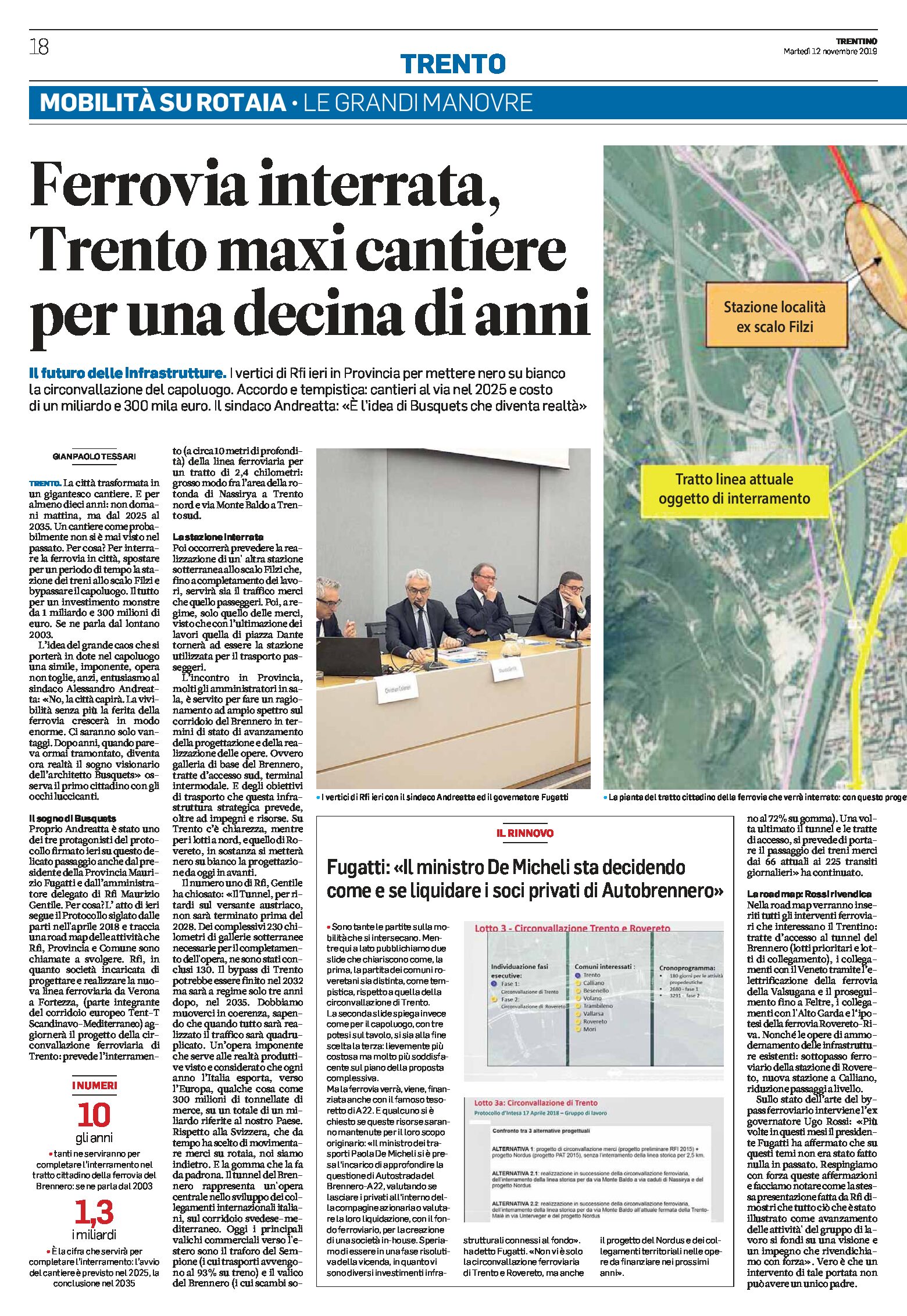 Trentino, mobilità su rotaia: Trento ferrovia interrata, Valsugana elettrica, Rovereto-Riva progetto leggero