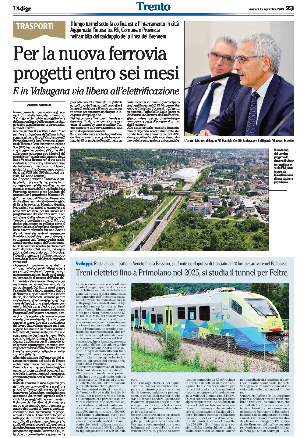 Trentino, trasporti: per la nuova ferrovia progetti entro 6 mesi. In Valsugana ok all’elettrificazione