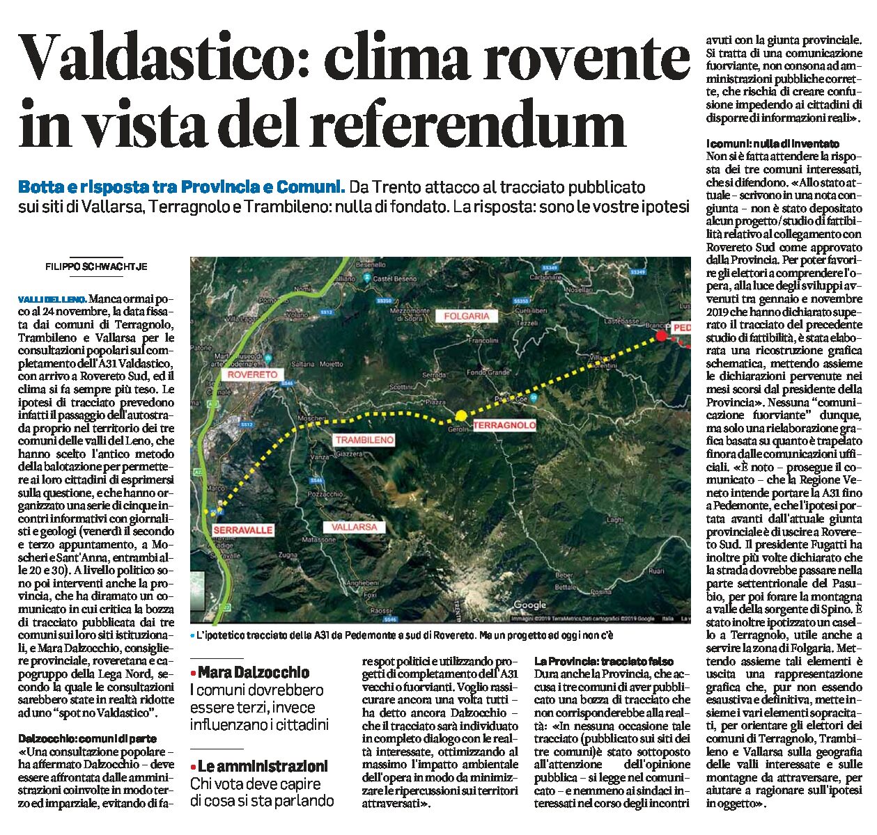 Valdastico: clima rovente in vista del referendum. Botta e risposta tra Provincia e Comuni delle valli del Leno
