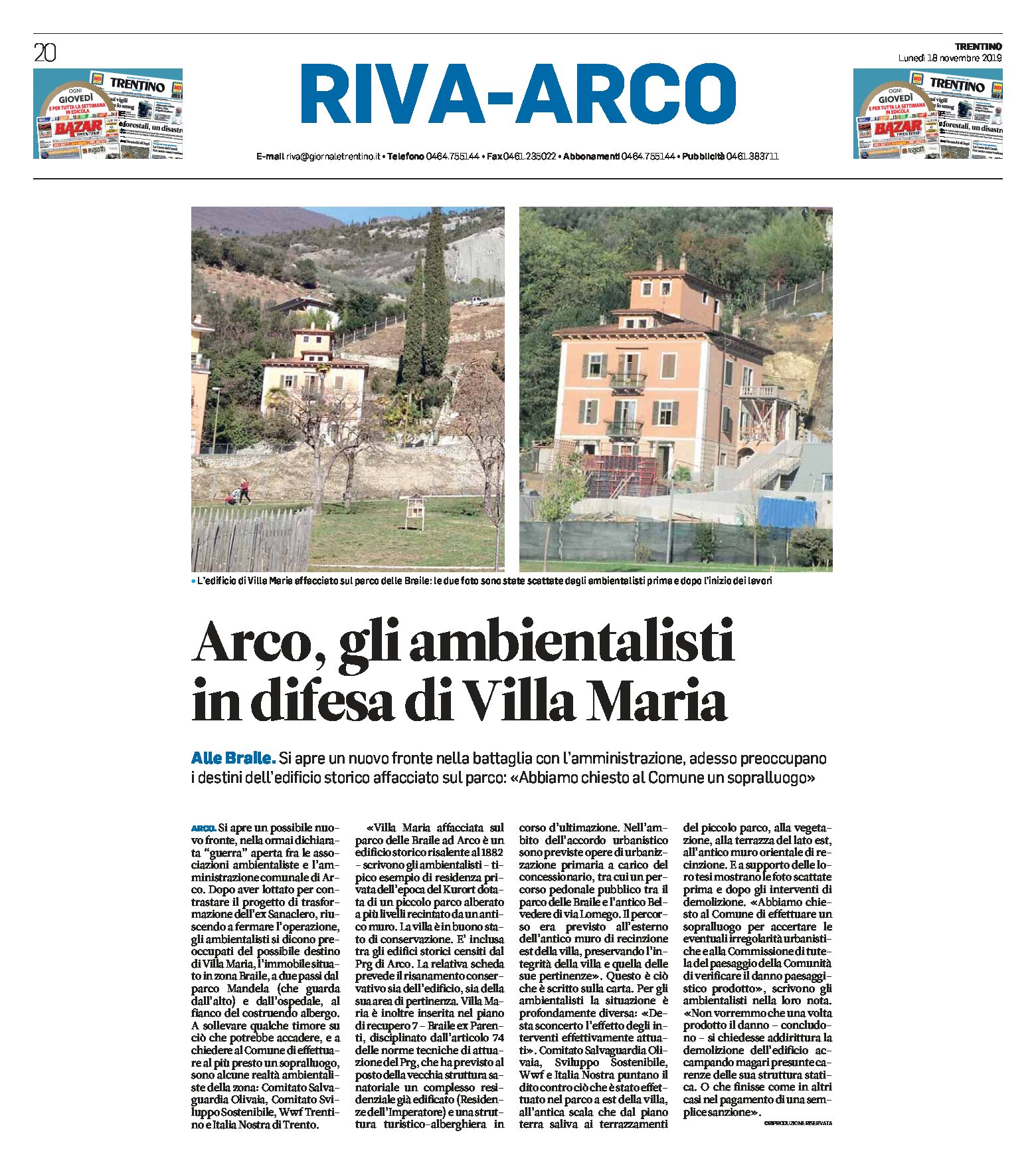 Arco, Braile: ambientalisti in difesa di Villa Maria