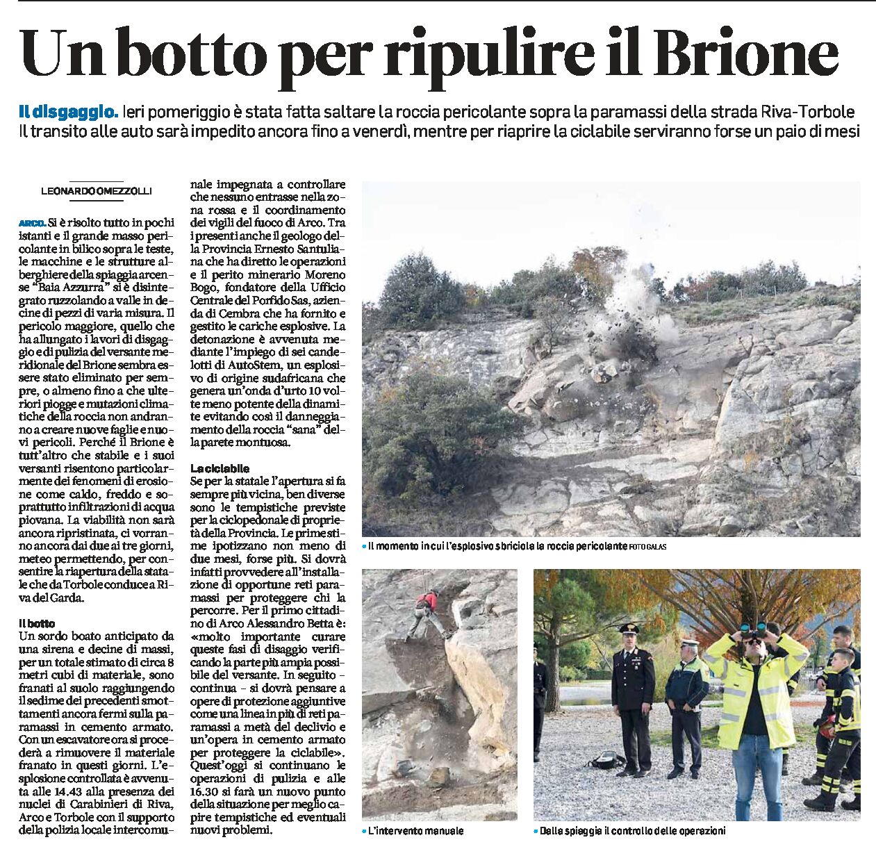 Arco, monte Brione: un botto per ripulire il monte dalle rocce pericolanti