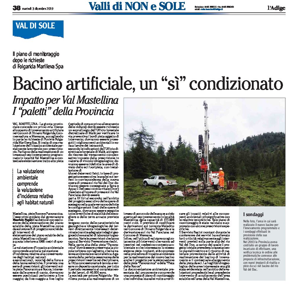 Folgarida, val Mastellina: bacino artificiale, un sì condizionato