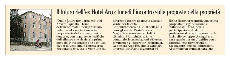 Il futuro per l’area dell’ex Hotel Arco: lunedì l’incontro sulle proposte della proprietà