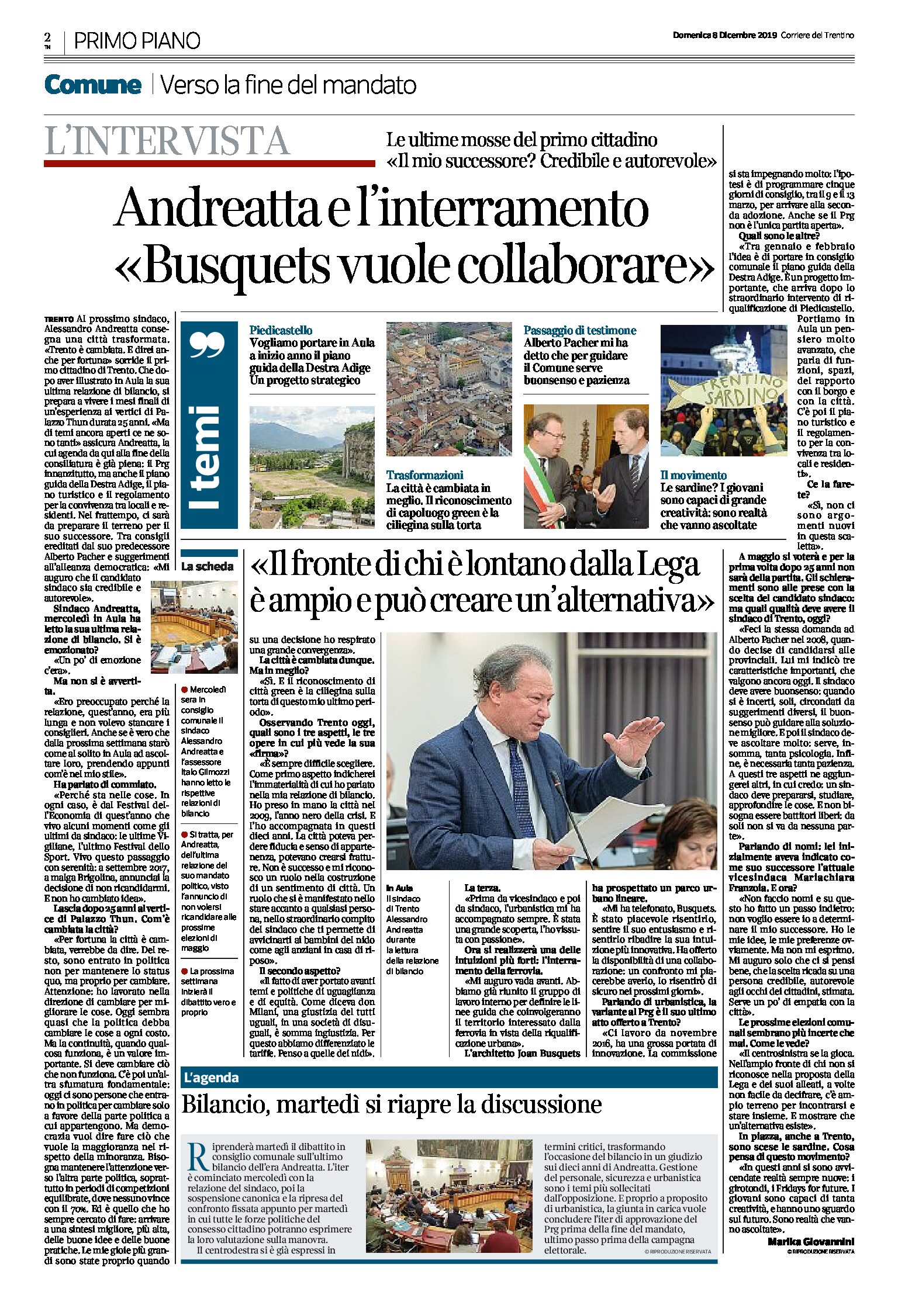 Trento: Andreatta e l’interramento della ferrovia “Busquets vuole collaborare”