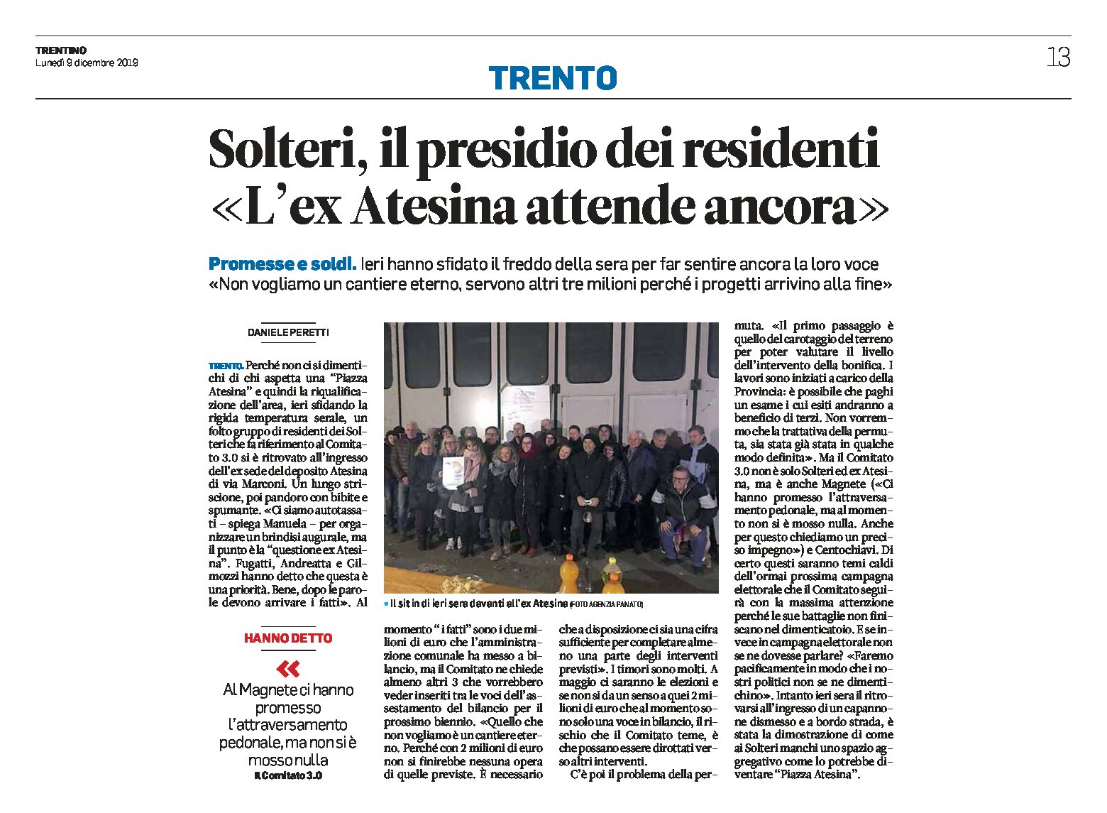 Trento, ex Atesina: presidio dei residenti “non vogliamo un cantiere eterno”