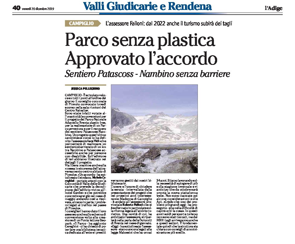 Adamello Brenta: Parco senza plastica. Approvato l’accordo