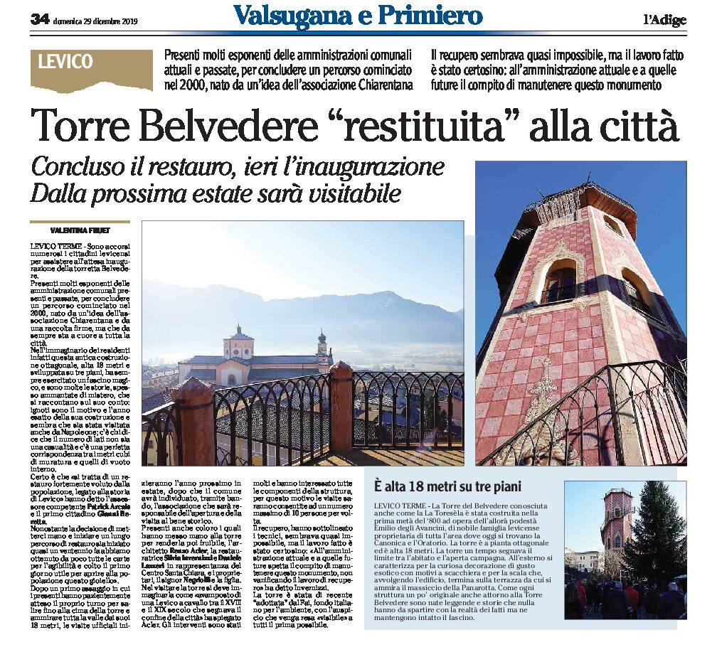 Levico:Torre Belvedere “restituita” alla città. Concluso il restauro