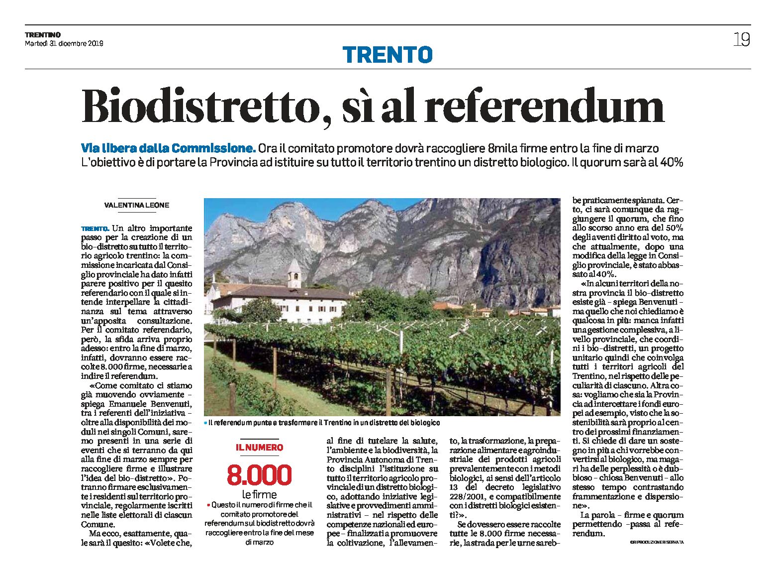 Trentino: biodistretto, sì al referendum. 8mila firme da raccogliere entro la fine di marzo