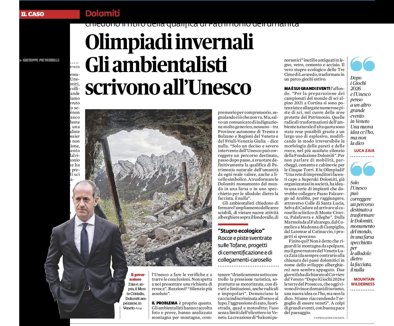 Dolomiti, Olimpiadi: gli ambientalisti scrivono all’Unesco e chiedono il ritiro della qualifica di Patrimonio dell’umanità