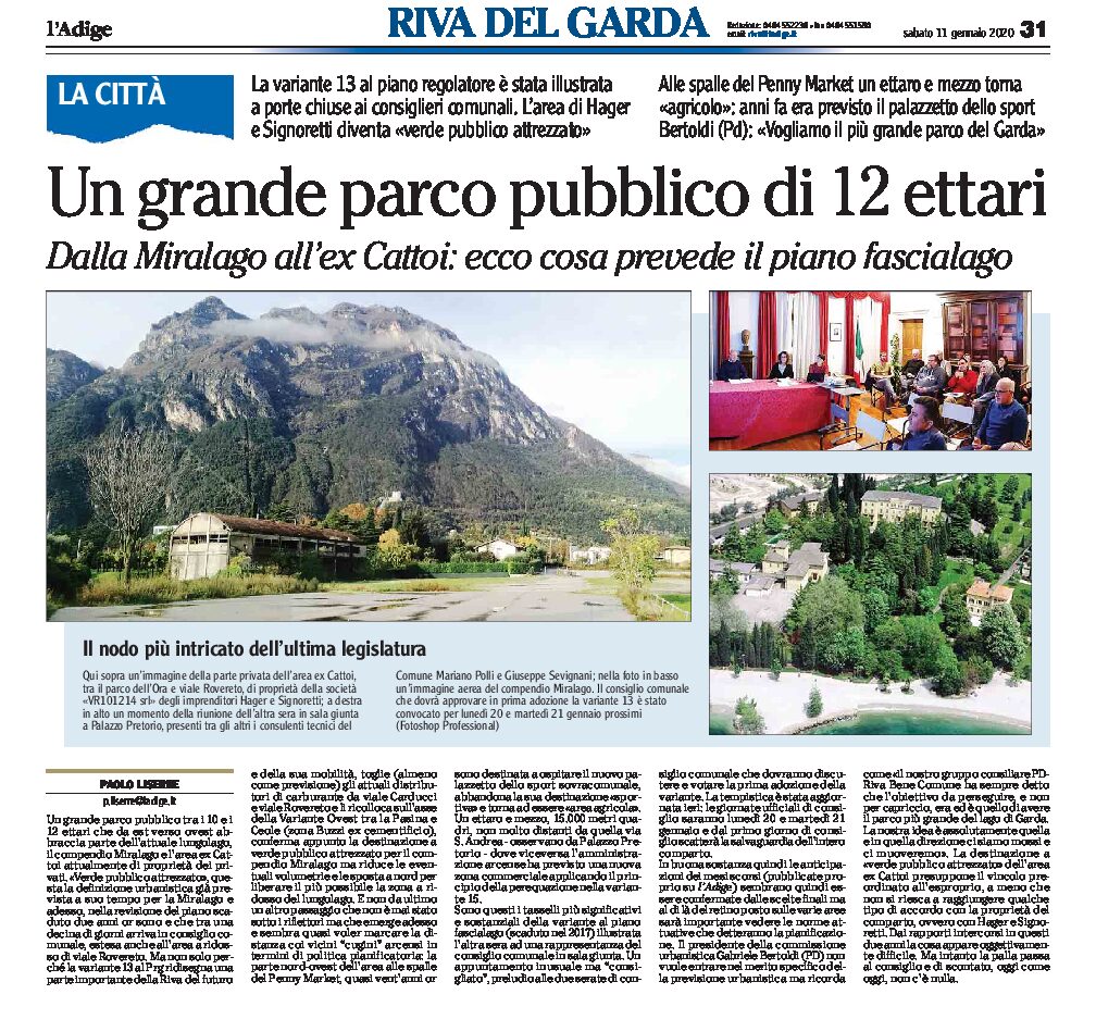 Riva, piano fascia lago: dalla Miralago all’ex Cattoi, un grande parco pubblico di 12 ettari