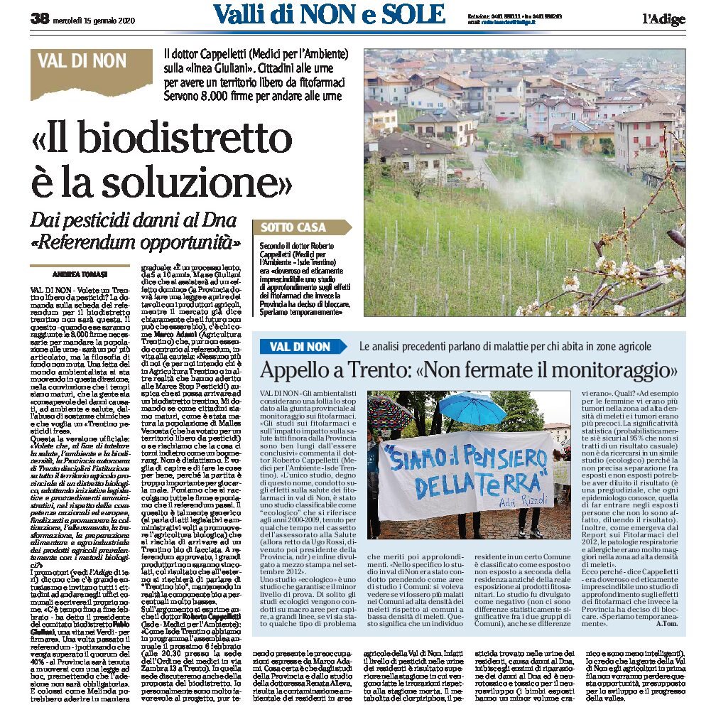 Val di Non: il biodistretto è la soluzione. Dai pesticidi danni al Dna “referendum opportunità”