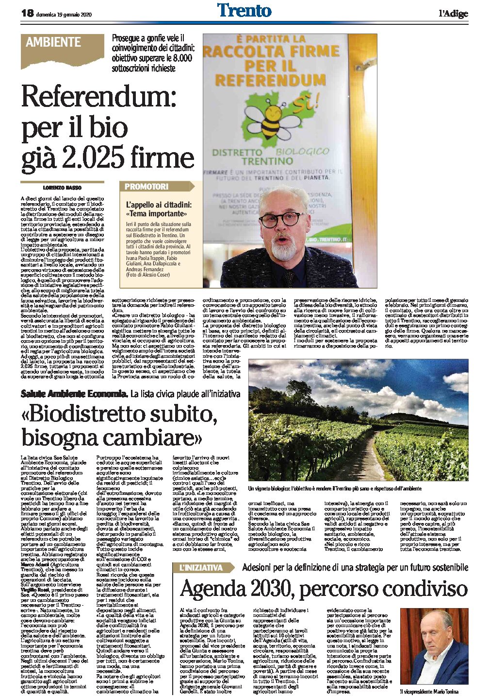 Trentino: biodistretto subito. Per il referendum già raccolte 2.050 firme: obiettivo superare le 8.000