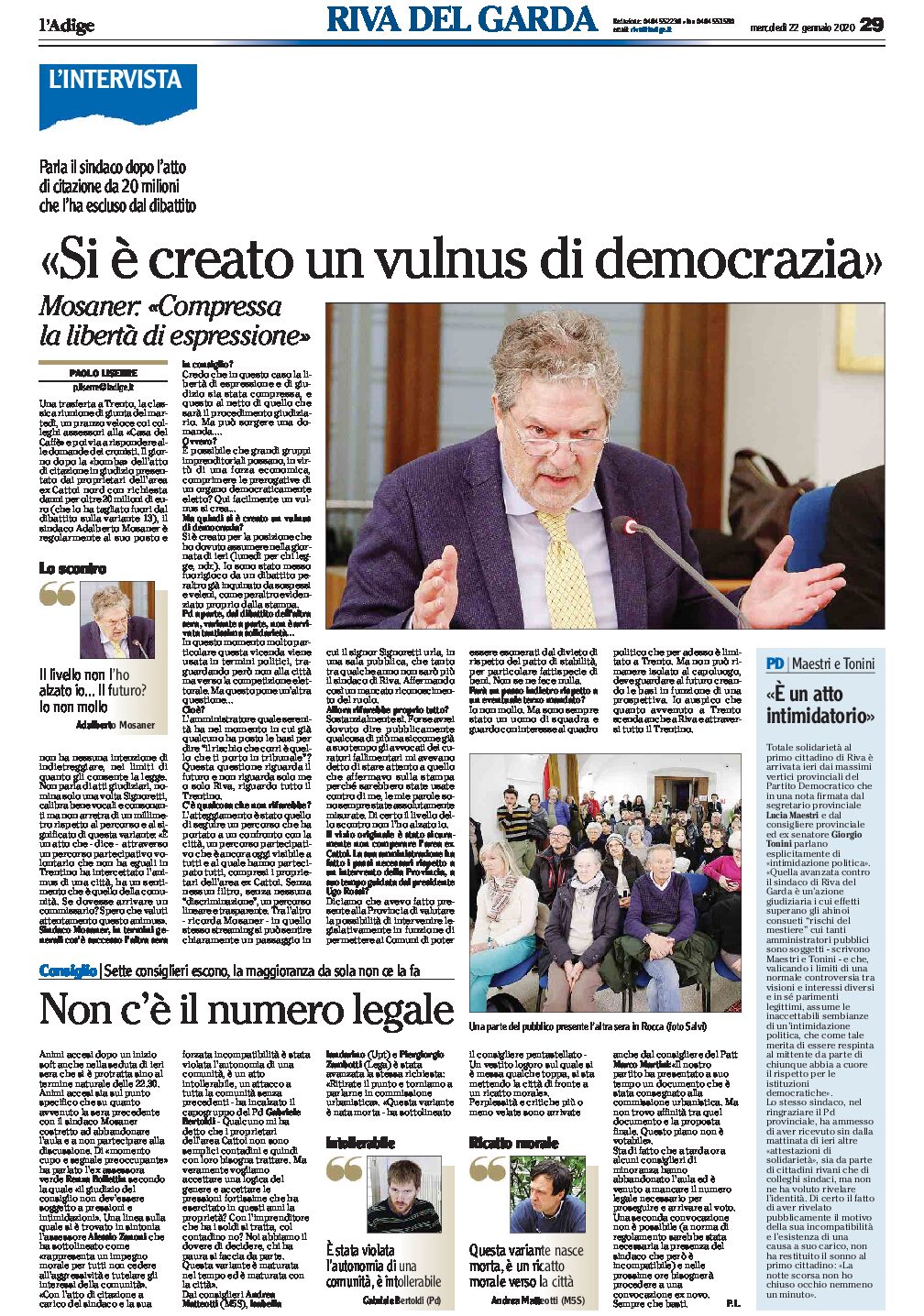Riva, Consiglio: Mosaner “si è creato un vulnus di democrazia”, intervista al sindaco