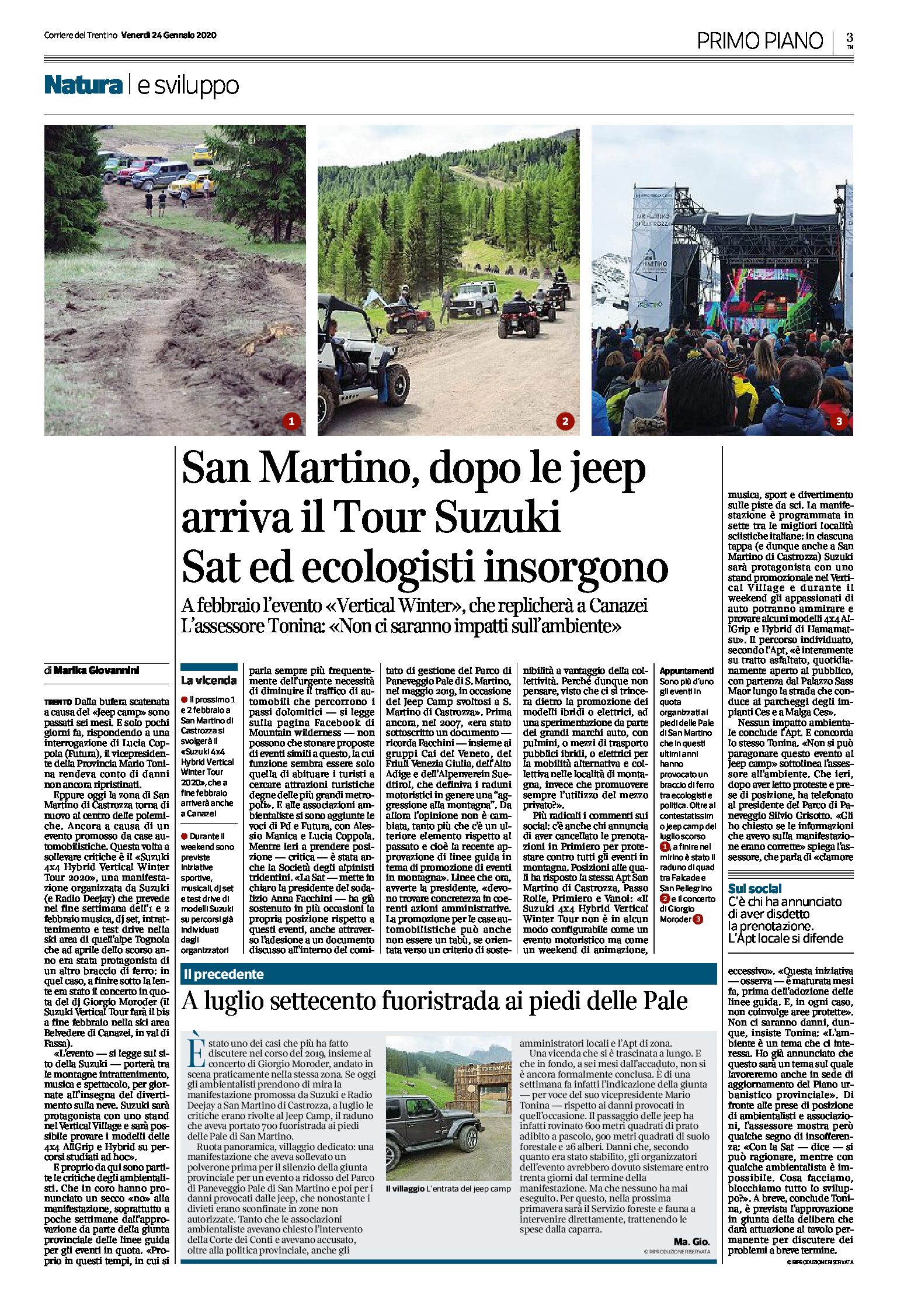 San Martino: dopo le jeep arriva il Tour Suzuki. Sat e ecologisti insorgono