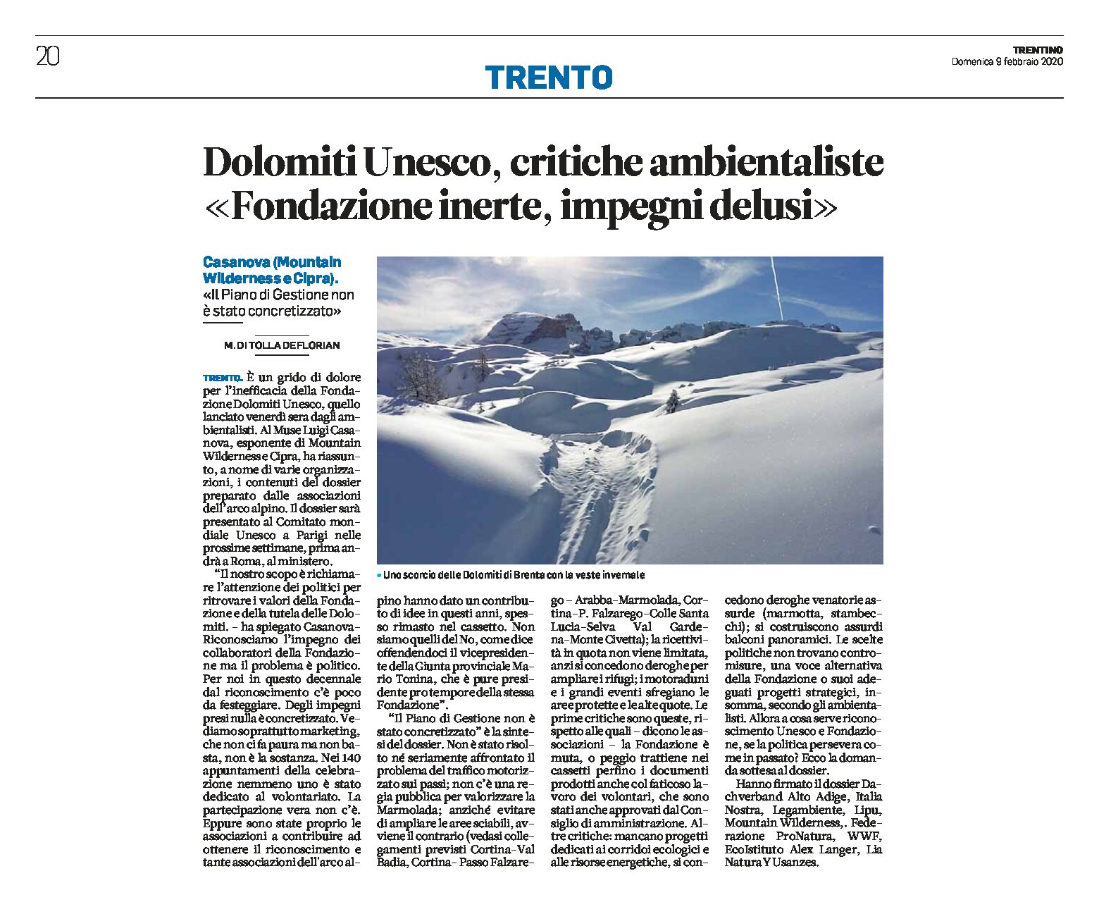 Dolomiti Unesco: critiche ambientaliste. Casanova “Fondazione inerte”