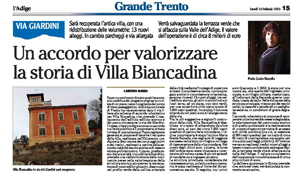 Trento, villa Biancadina: un accordo per valorizzare l’antica villa in via Giardini