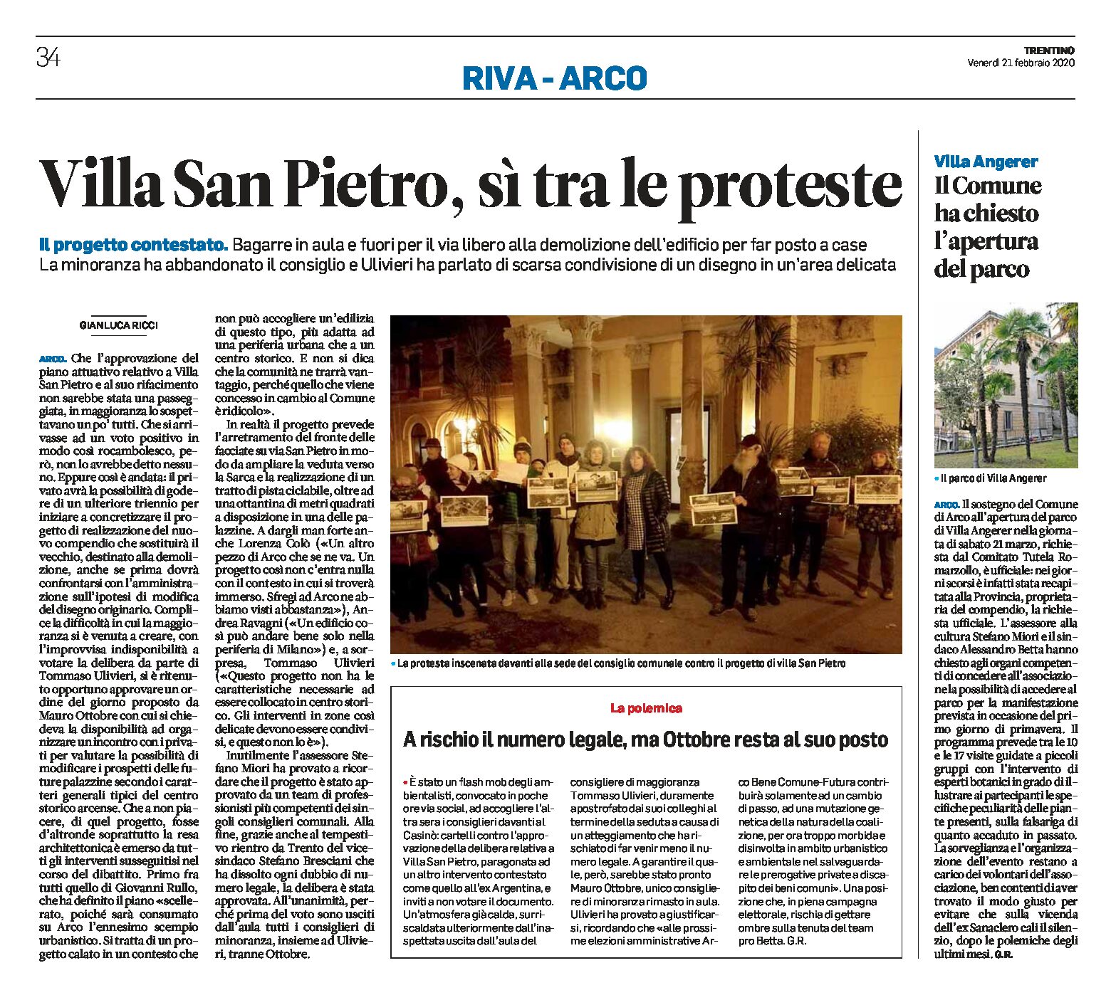 Arco, villa San Pietro: sì tra le proteste