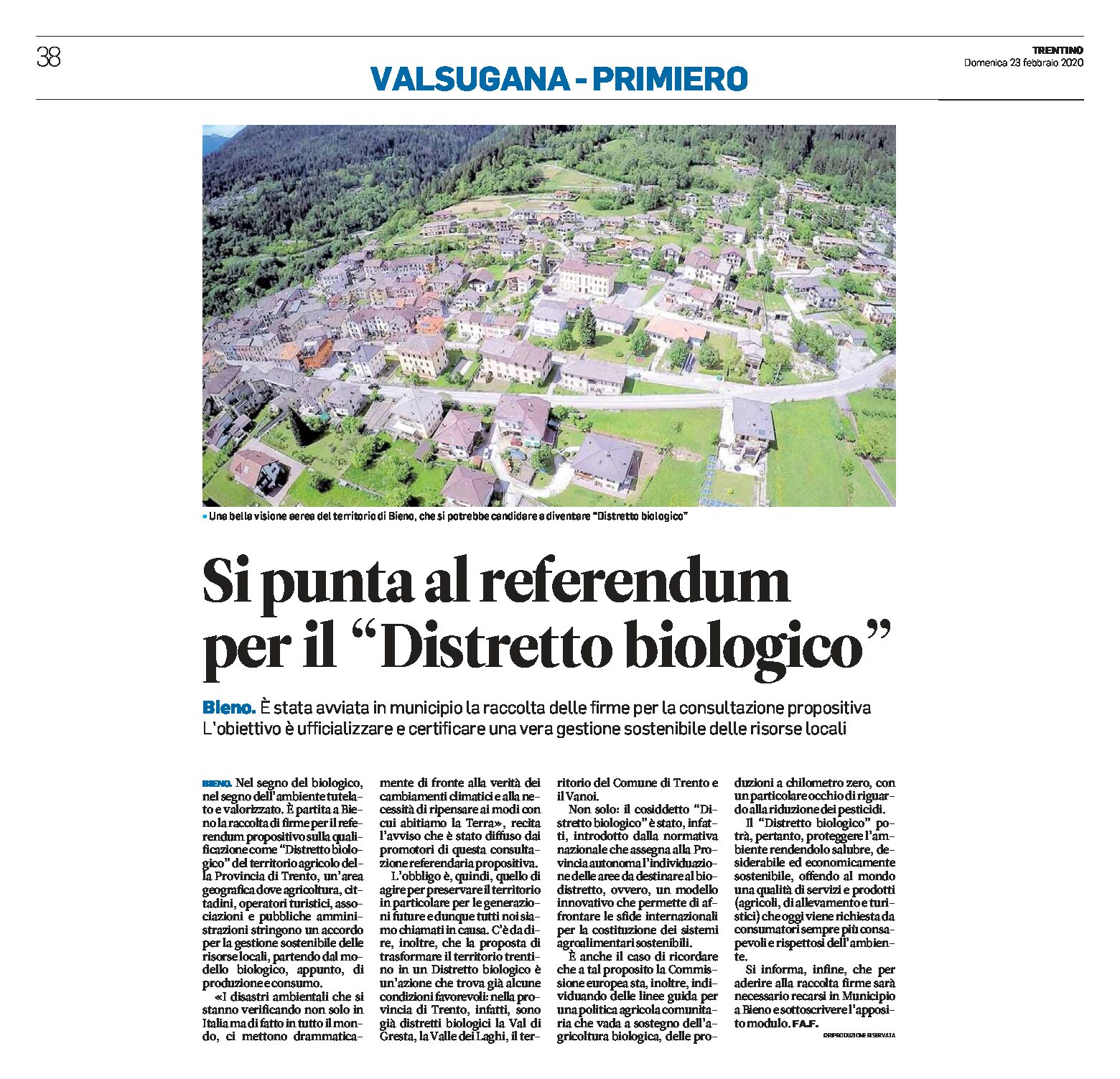 Bleno, Trentino: si punta al referendum per il “Distretto biologico”