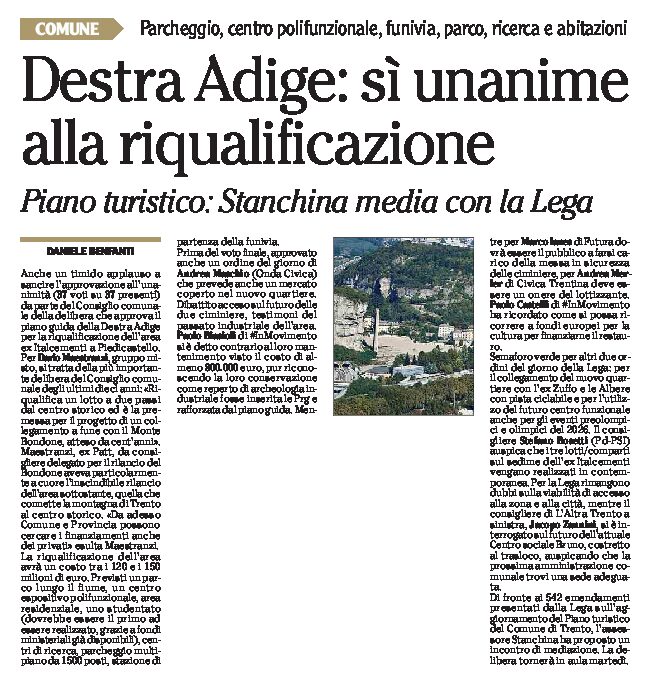 Trento, Destra Adige: sì unanime alla riqualificazione