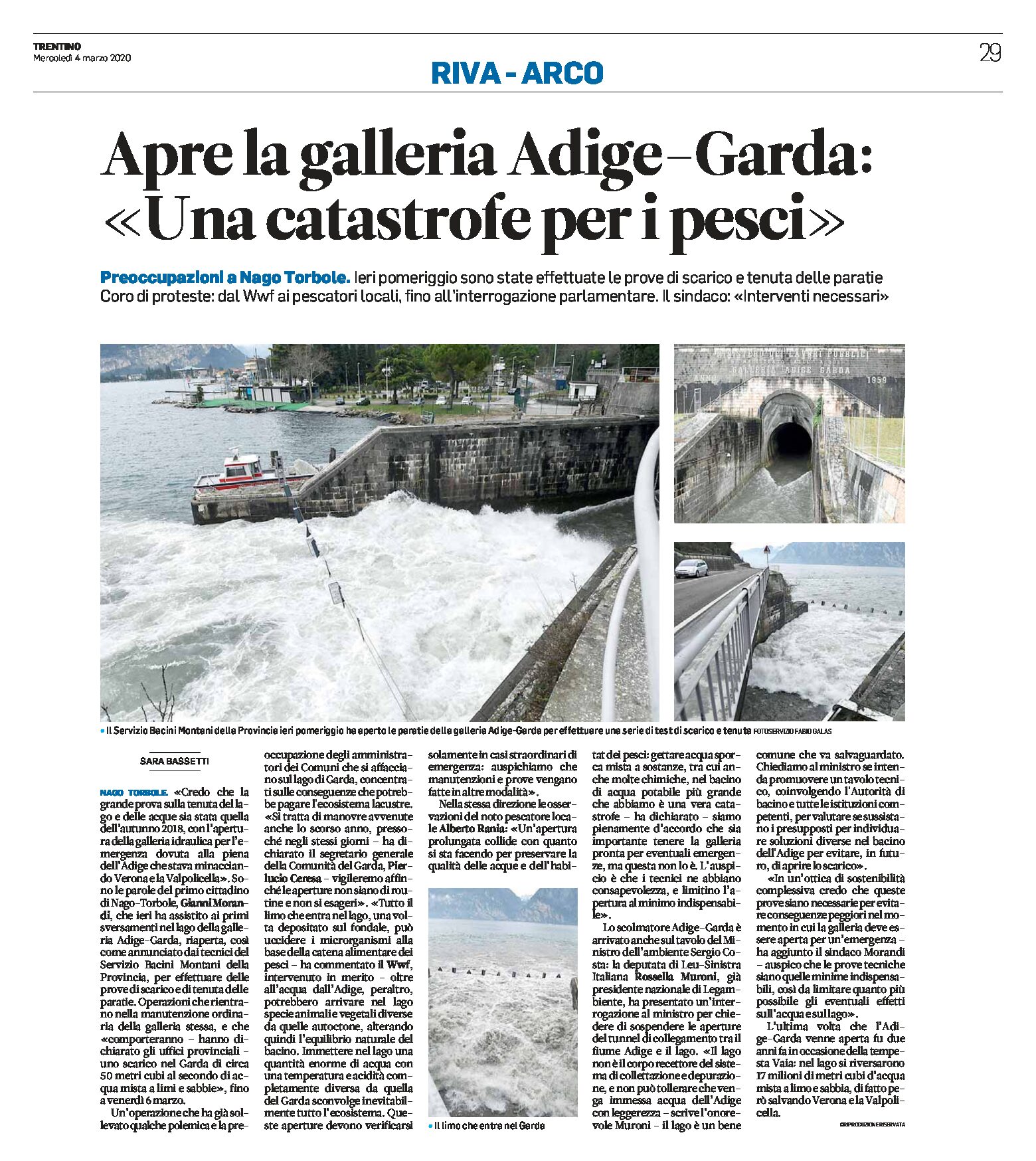 Nago Torbole: apre la galleria Adige-Garda. Coro di proteste “una catastrofe per i pesci”