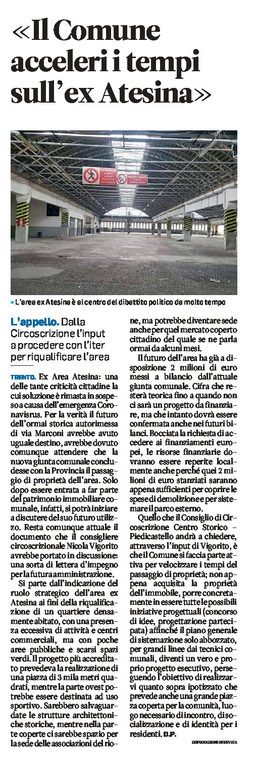 Trento: il Comune acceleri i tempi sull’area ex Atesina