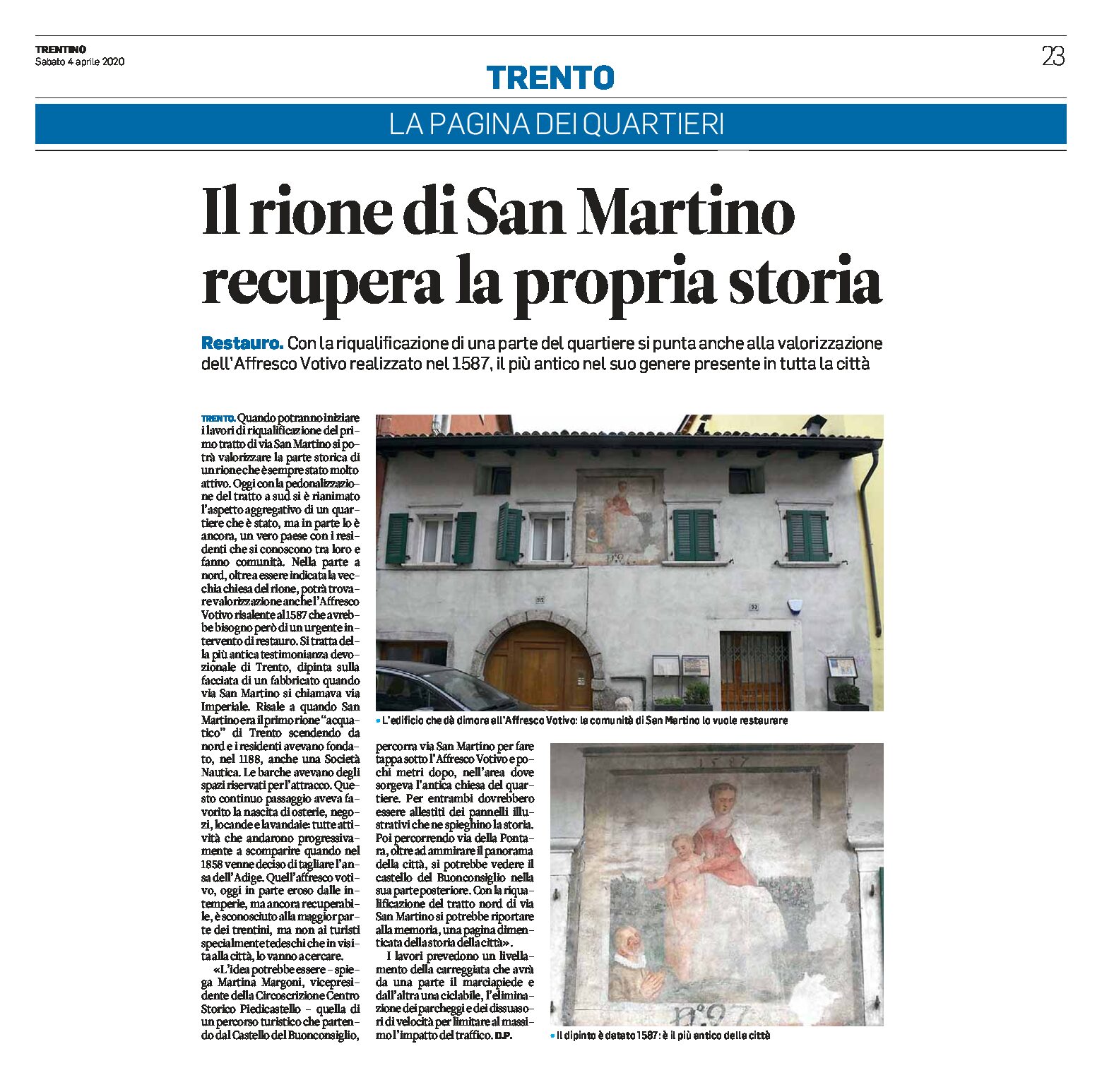 Trento, affreschi: il rione di San Martino recupera la propria storia