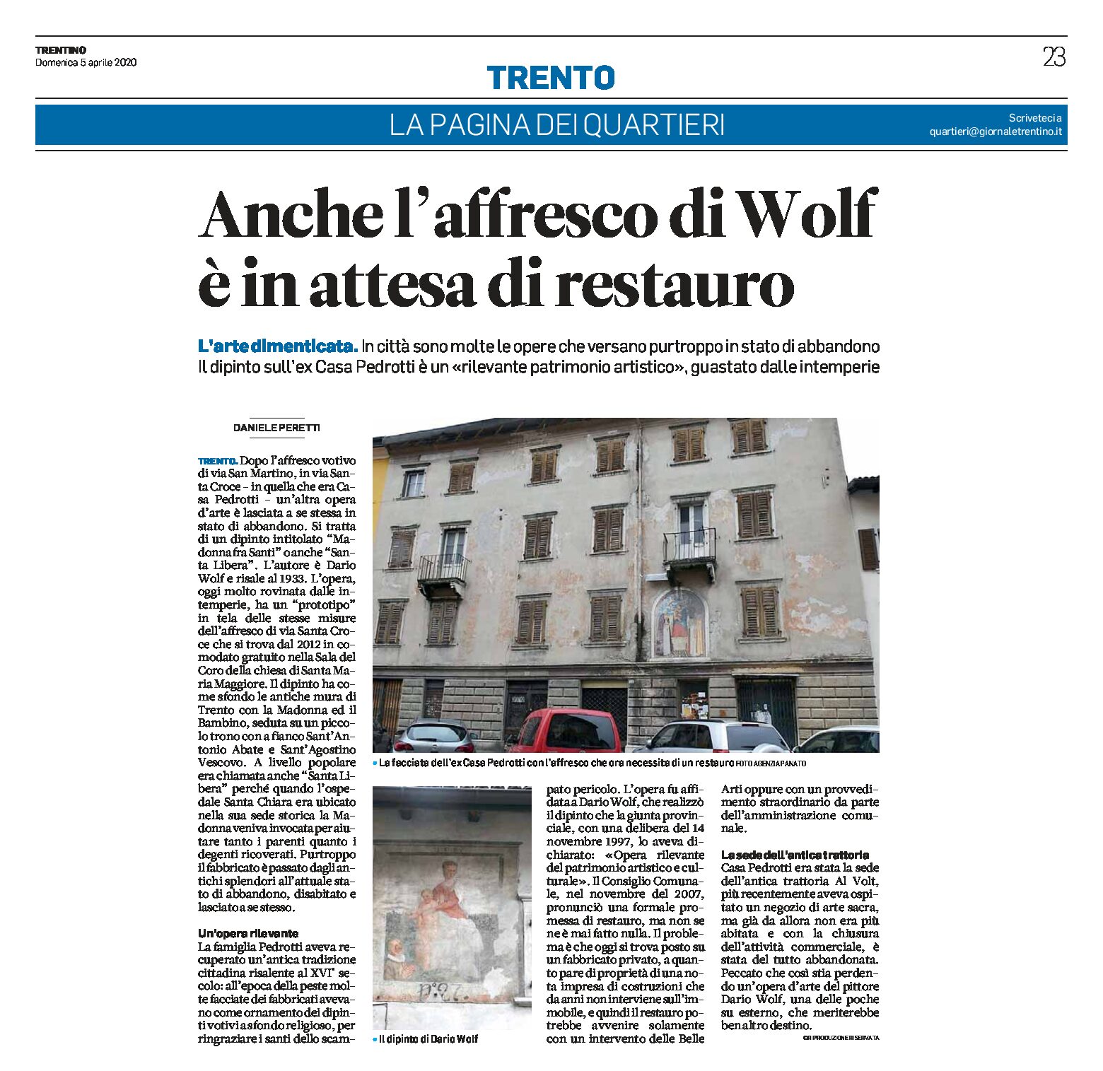 Trento: anche l’affresco di Wolf è in attesa di restauro
