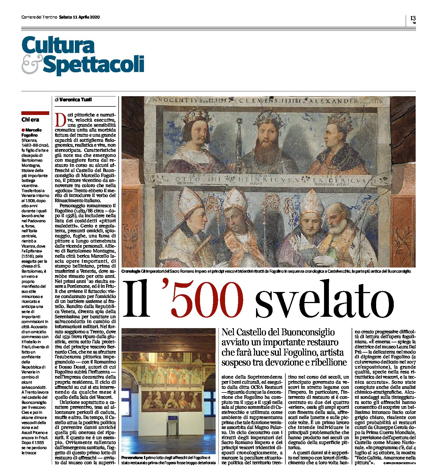 Trento, Castello del Buonconsiglio: Il ‘500 svelato. Avviato il restauro degli affreschi di Fogolino nella Sala dei Vescovi