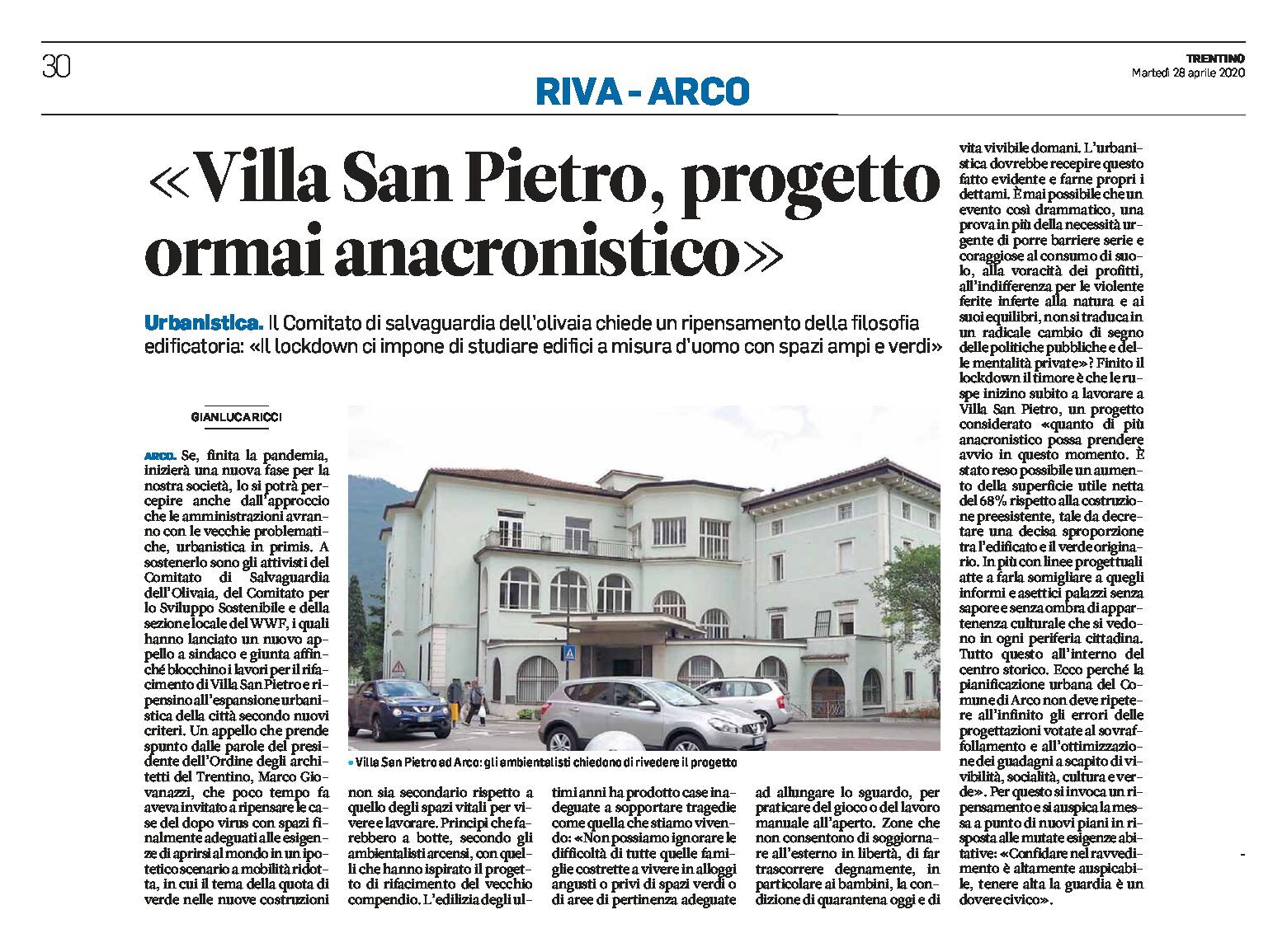 Arco, villa San Pietro: progetto ormai anacronistico