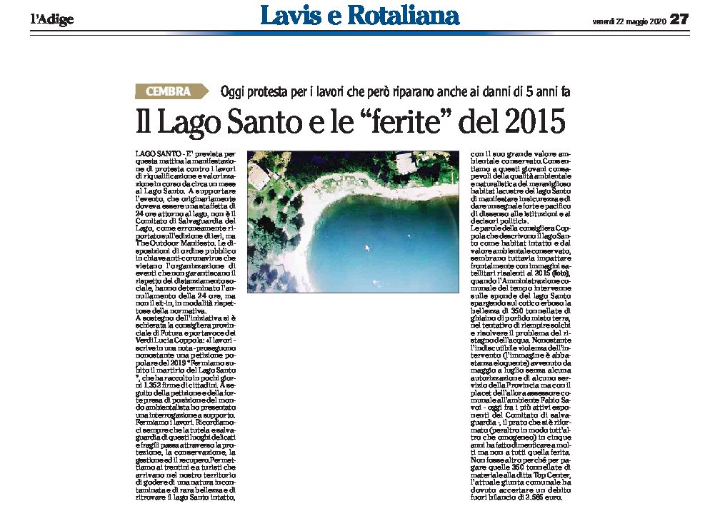 Cembra: il lago Santo e le “ferite” del 2015