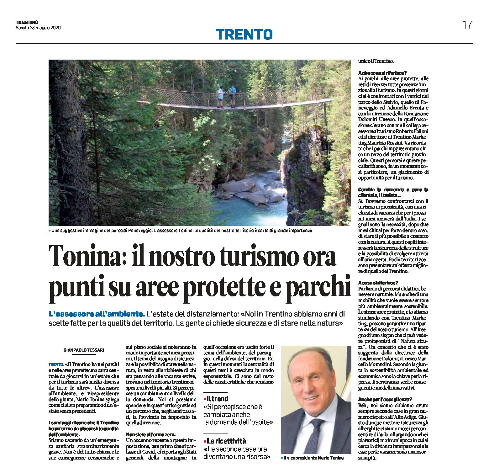 Tonina: il nostro turismo ora punti su aree protette e parchi