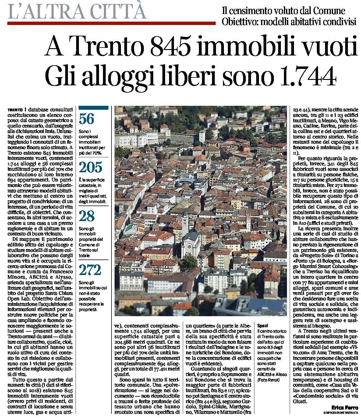 Trento: 845 immobili vuoti. Gli alloggi liberi sono 1744
