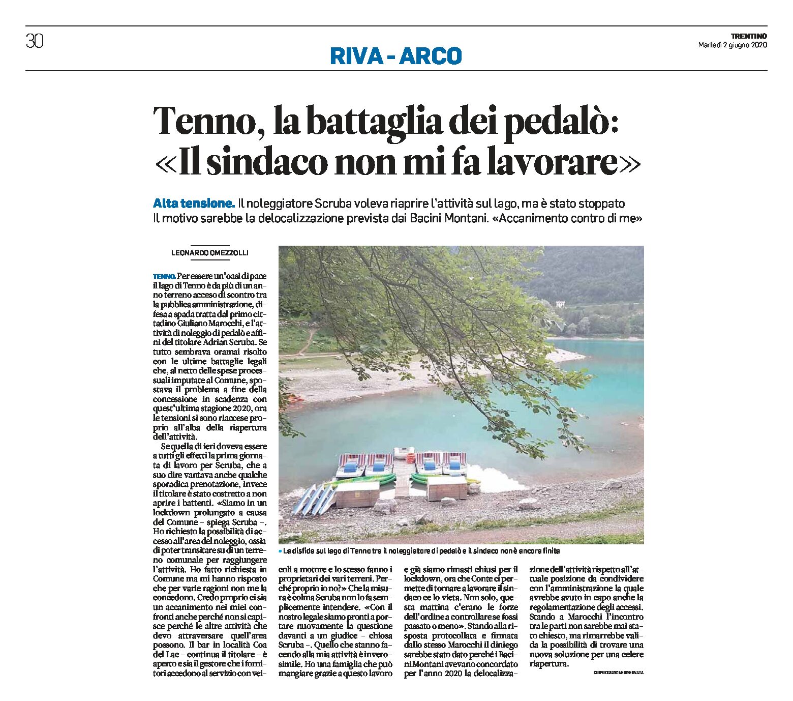 Lago di Tenno: la battaglia dei pedalò “il sindaco non mi fa lavorare”