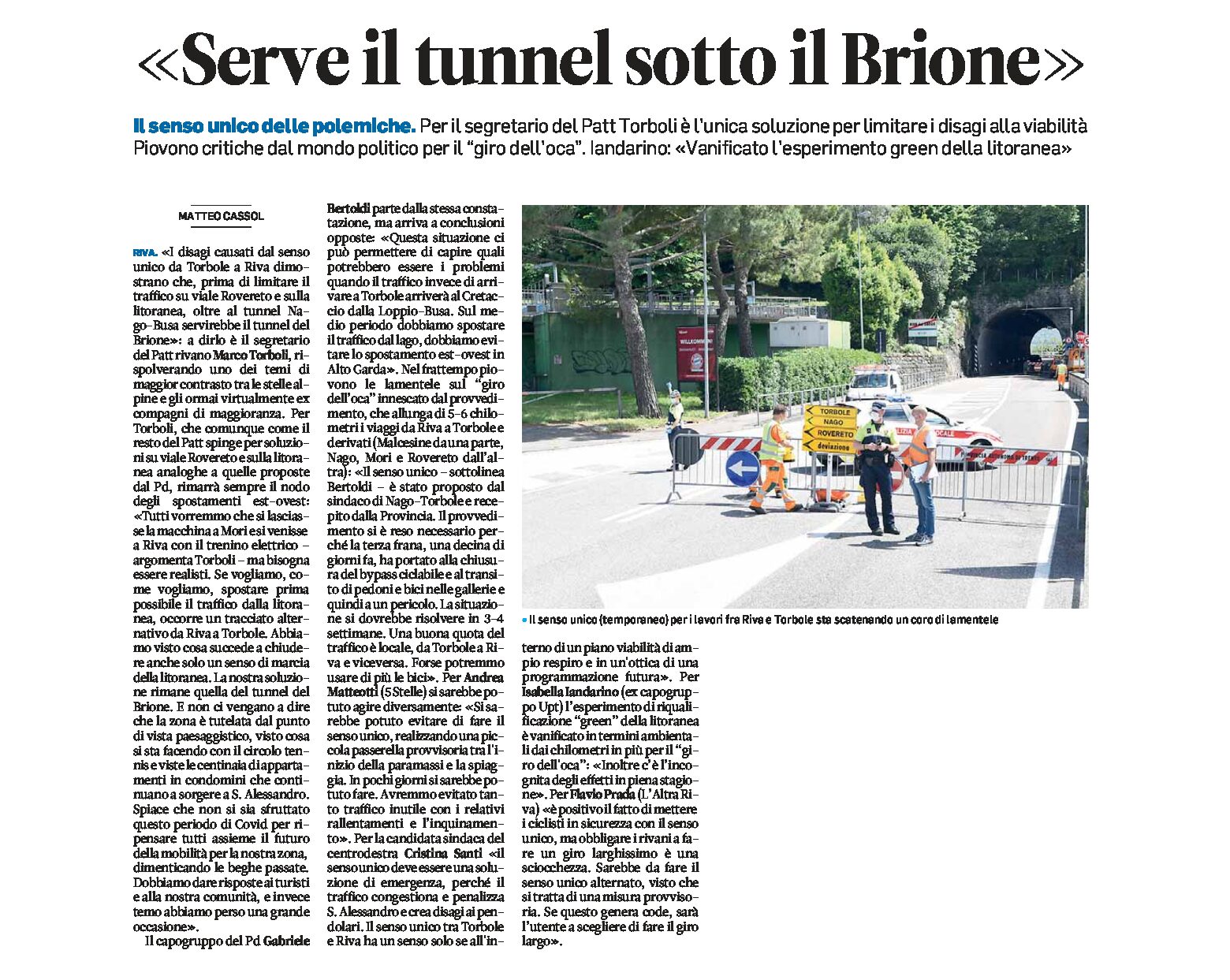 Riva: serve il tunnel sotto il Brione